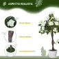 Planta Artificial de 90 cm Rosa Blanca Realista con 21 Flores y 350 Hojas Anti-UV Maceta de Cemento Verde