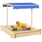Arenero de Madera para Niños con Techo Cajón de Arena Toldo Ajustable Espacioso 120x120x120 cm para Jardín Exterior al Aire Libr