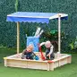Arenero de Madera para Niños con Techo Cajón de Arena Toldo Ajustable Espacioso 120x120x120 cm para Jardín Exterior al Aire Libr