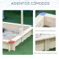 Arenero de Madera para Niños con Techo Cajón de Arena Toldo Ajustable Espacioso 120x120x120 cm para Jardín Exterior al Aire Libr