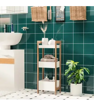 Estantería de Baño con 3 Estantes Organizador de Almacenaje Bambú para Cocina Sala de Estar Lavadero 27,5x20,8x74 cm Color Blanc