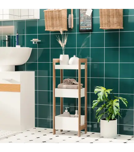 Estantería de Baño con 3 Estantes Organizador de Almacenaje Bambú para Cocina Sala de Estar Lavadero 27,5x20,8x74 cm Color Blanc