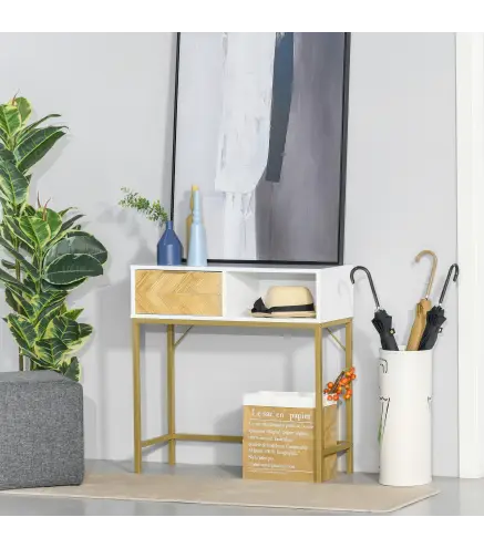 Consola para Recibidor Mueble para Recibidor Estilo Moderno con Cajón y Estante Abierto para Entrada Pasillo 80x30x80,5 cm Blanc