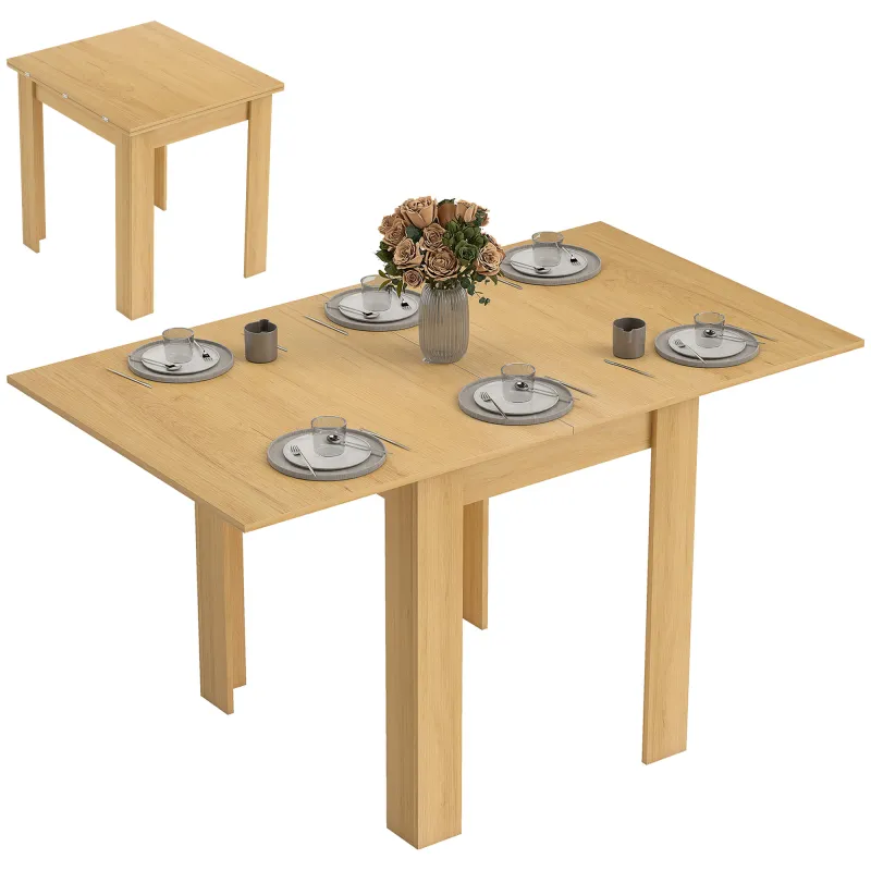 Mesa de Comedor Extensible 70-140x80 cm para 4-6 Personas con Tirador de PU y Almohadillas de Fieltro Natural