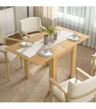 Mesa de Comedor Extensible 70-140x80 cm para 4-6 Personas con Tirador de PU y Almohadillas de Fieltro Natural