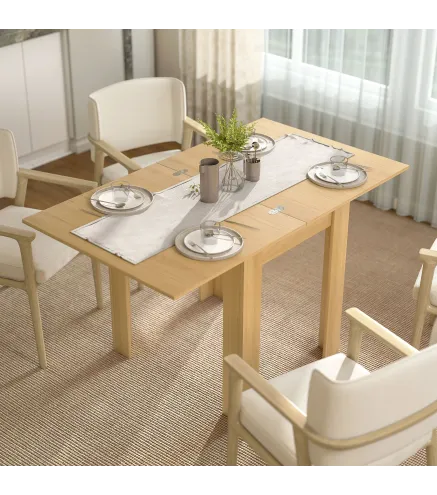 Mesa de Comedor Extensible 70-140x80 cm para 4-6 Personas con Tirador de PU y Almohadillas de Fieltro Natural