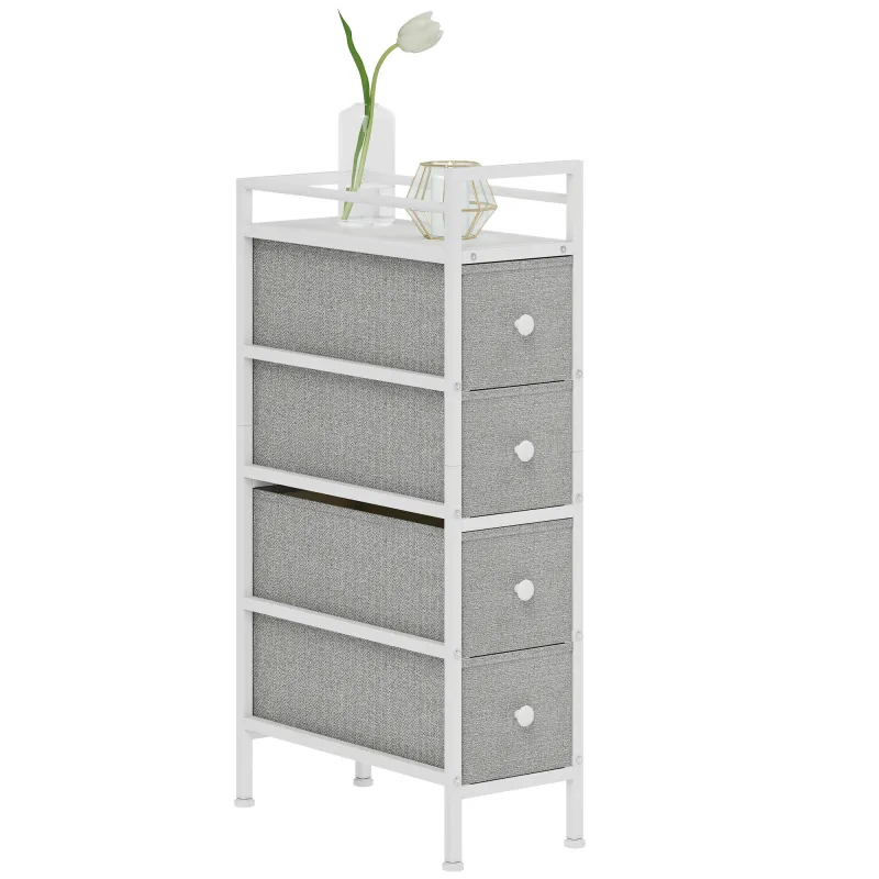 Cómoda con 4 Cajones de Tela Marco de Acero Cómoda para Dormitorio para Espacios Pequeños Salón Vestidor Gris Claro