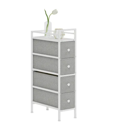Cómoda con 4 Cajones de Tela Marco de Acero Cómoda para Dormitorio para Espacios Pequeños Salón Vestidor Gris Claro