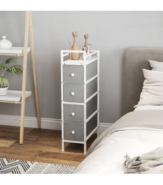 Cómoda con 4 Cajones de Tela Marco de Acero Cómoda para Dormitorio para Espacios Pequeños Salón Vestidor Gris Claro