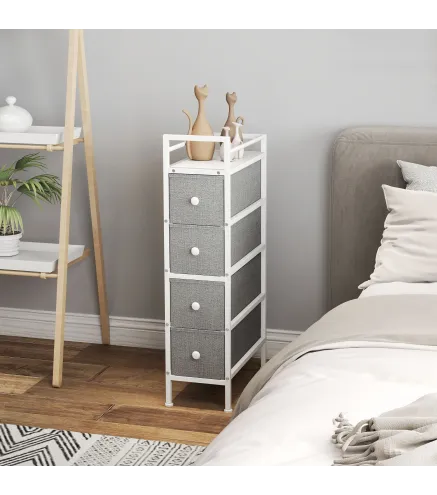 Cómoda con 4 Cajones de Tela Marco de Acero Cómoda para Dormitorio para Espacios Pequeños Salón Vestidor Gris Claro