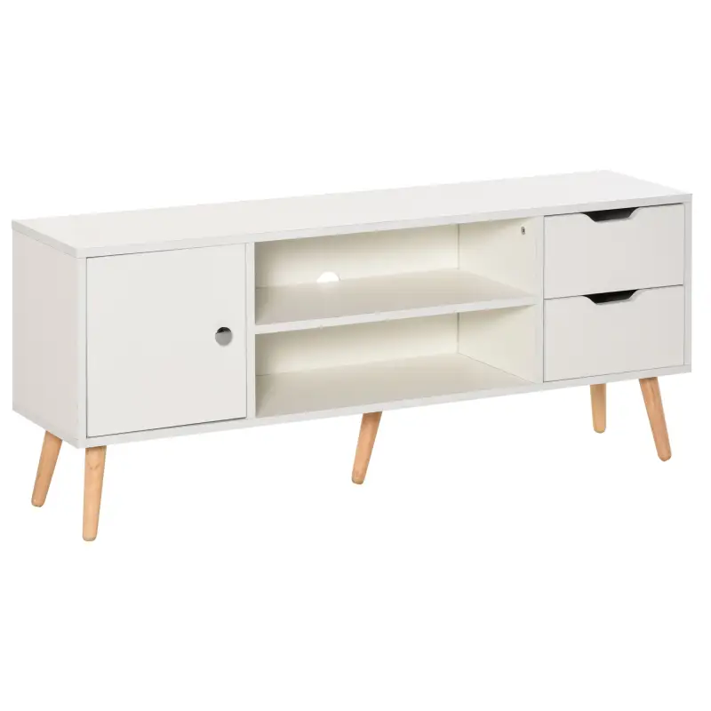 Mueble de TV para Televisiones de 50" Mesa de Salón con Puerta 2 Estantes Abiertos y 2 Cajones 120x28x44 cm Blanco