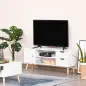 Mueble de TV para Televisiones de 50" Mesa de Salón con Puerta 2 Estantes Abiertos y 2 Cajones 120x28x44 cm Blanco