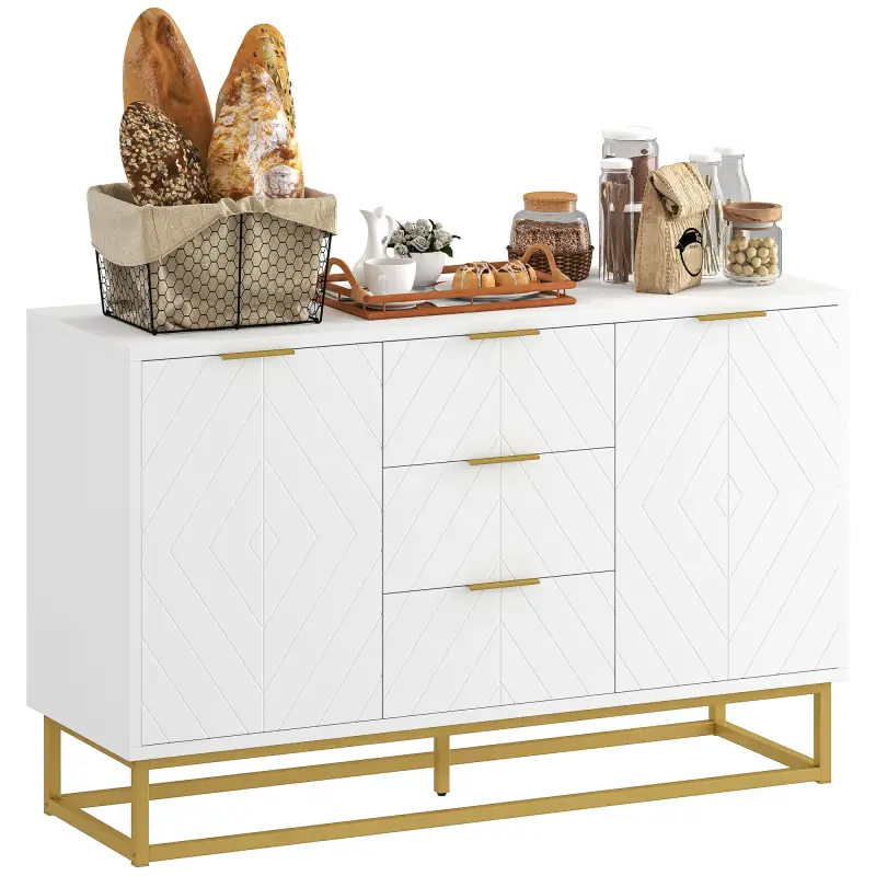 Aparador Moderno Aparador para Salón con 3 Cajones 2 Puertas y Estante Ajustable Mueble Auxiliar para Salón Cocina Antivuelco 12