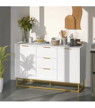 Aparador Moderno Aparador para Salón con 3 Cajones 2 Puertas y Estante Ajustable Mueble Auxiliar para Salón Cocina Antiv