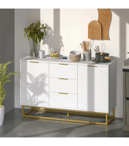 Aparador Moderno Aparador para Salón con 3 Cajones 2 Puertas y Estante Ajustable Mueble Auxiliar para Salón Cocina Antivuelco 12