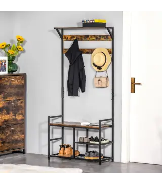 Perchero con Zapatero Perchero de Entrada Recibidor con 3 Estantes 9 Ganchos Patas Ajustables Estilo Industrial para Pasillo Dor
