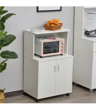 Aparador Auxiliar para Microondas Armario Bajo de Cocina con Armario de 2 Puertas y Estante Ajustable con Ruedas Carga 70 kg 60,