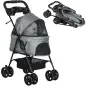 Carrito para Perros Pequeños con Ruedas Universales Cesta de Almacenaje Correas de Seguridad y Ventanas 67x45x96 cm Gris