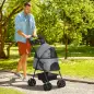 Carrito para Perros Pequeños con Ruedas Universales Cesta de Almacenaje Correas de Seguridad y Ventanas 67x45x96 cm Gris