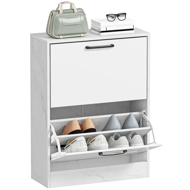 Zapatero Estrecho 2 Puertas de Alto Brillo Estantes Ajustables Diseño Mármol para 8 Pares de Zapatos 60x24x80 cm Blanco Zapatero Estrecho 2 Puertas de Alto Brillo Estantes Ajustables Diseño Mármol para 8 Pares de Zapatos 60x24x80 cm Blanco