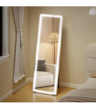 Espejo de Pie Cuerpo Entero con Luces 150x50 cm sin Marco 3 Temperaturas de Color Brillo Ajustable Transparente