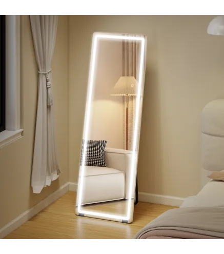 Espejo de Pie Cuerpo Entero con Luces 150x50 cm sin Marco 3 Temperaturas de Color Brillo Ajustable Transparente