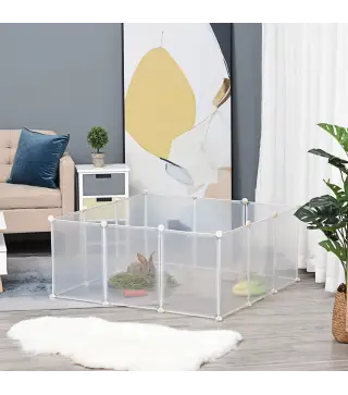 Valla para Mascotas, Jaula Modular, Recinto Interior de Plástico Transparente con 12 Paneles, 24 Conectores, para Cobayas, 105x1