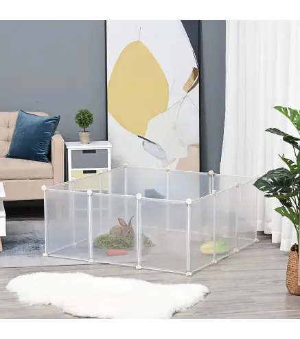 Valla para Mascotas, Jaula Modular, Recinto Interior de Plástico Transparente con 12 Paneles, 24 Conectores, para Cobayas, 105x1