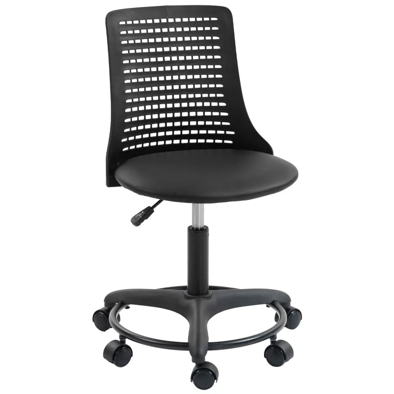 Silla de Escritorio sin Brazos Silla de Oficina Giratoria con Respaldo Hueco Altura Ajustable Negro