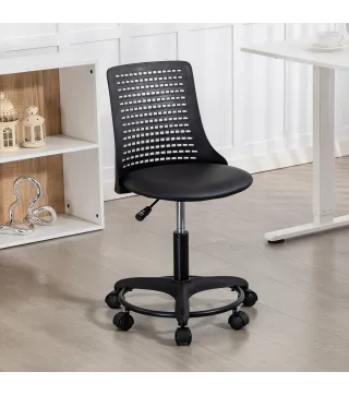 Silla de Escritorio sin Brazos Silla de Oficina Giratoria con Respaldo Hueco Altura Ajustable Negro