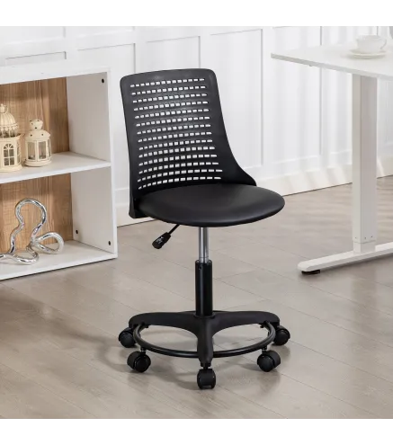 Silla de Escritorio sin Brazos Silla de Oficina Giratoria con Respaldo Hueco Altura Ajustable Negro