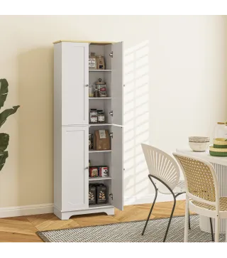 Alacena de Cocina Mueble Auxiliar de Cocina con 4 Puertas y Estantes Ajustables para Comedor Salón 60x30x183 cm Blanco