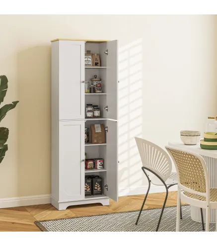 Alacena de Cocina Mueble Auxiliar de Cocina con 4 Puertas y Estantes Ajustables para Comedor Salón 60x30x183 cm Blanco