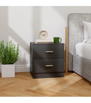 Mesita de Noche Moderna Mesilla de Noche Dormitorio con 2 Cajones para Salón Dormitorio 45x39,5x49 cm Negro