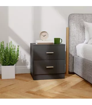 Mesita de Noche Moderna Mesilla de Noche Dormitorio con 2 Cajones para Salón Dormitorio 45x39,5x49 cm Negro