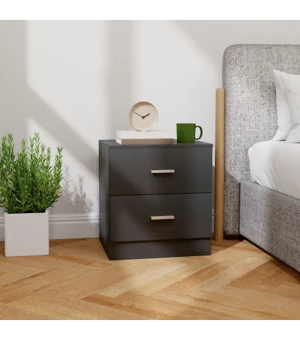 Mesita de Noche Moderna Mesilla de Noche Dormitorio con 2 Cajones para Salón Dormitorio 45x39,5x49 cm Negro