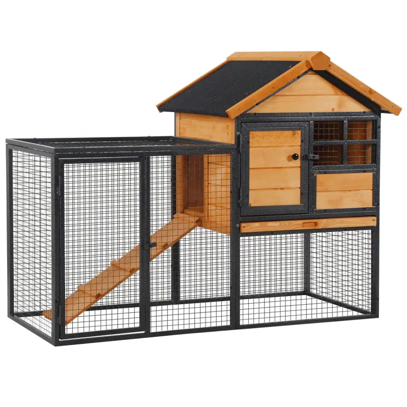 Conejera de Exterior Jaula para Mascotas Pequeñas 2 Niveles con Rampa Bandeja Extraíble de Madera y Metal 122x63x92 cm para Cone