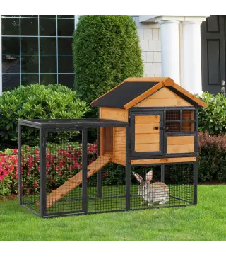 Conejera de Exterior Jaula para Mascotas Pequeñas 2 Niveles con Rampa Bandeja Extraíble de Madera y Metal 122x63x92 cm para Cone