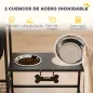 Comedero Perro Elevado con Cajón de Tela 2 Cuencos de Acero Inoxidable 2x800 ml Altura Ajustable 2 Estantes Negro