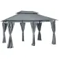 Gazebo de Exterior 3x4 m con Paredes Laterales Doble Techo 6 Puertas con Cremallera y 8 Orificios de Drenaje Gris