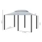 Gazebo de Exterior 3x4 m con Paredes Laterales Doble Techo 6 Puertas con Cremallera y 8 Orificios de Drenaje Gris