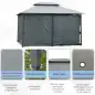 Gazebo de Exterior 3x4 m con Paredes Laterales Doble Techo 6 Puertas con Cremallera y 8 Orificios de Drenaje Gris