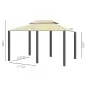 Gazebo de Exterior 3x4 m con Paredes Laterales Doble Techo 6 Puertas con Cremallera y 8 Orificios de Drenaje Crema
