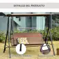 Columpio de Jardín de Exterior de 2 Plazas Silla Balancín con Parasol Techo Ajustable en Ángulo Terraza Balcón Exterior Carga 20