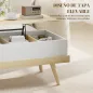 Mesa de Centro Elevable con 3 Compartimientos de Almacenaje Ocultos y Patas de Madera 100x79x54 cm Natural y Blanco