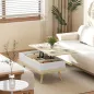 Mesa de Centro Elevable con 3 Compartimientos de Almacenaje Ocultos y Patas de Madera 100x79x54 cm Natural y Blanco
