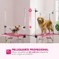 Mesa de Peluquería Canina Plegable con Cesta Metálica Barra de Acero Inoxidable Ajustable 107x60x164 cm Rosa