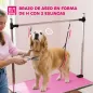 Mesa de Peluquería Canina Plegable con Cesta Metálica Barra de Acero Inoxidable Ajustable 107x60x164 cm Rosa