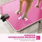 Mesa de Peluquería Canina Plegable con Cesta Metálica Barra de Acero Inoxidable Ajustable 107x60x164 cm Rosa