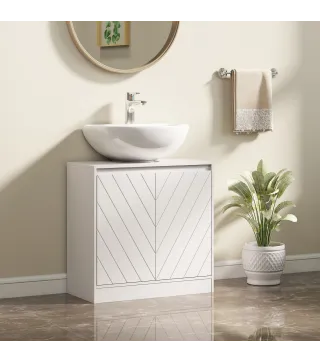Mueble Bajo Lavabo Mueble de Baño con 2 Puertas Estante Ajustable para Lavabos con o sin Pedestal 60x30x59,8 cm Blanco